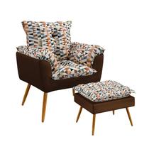 Poltrona Estofada Beta com Puff Lunar Sued Estampado Laranja com Marrom Aradecor Poltrona Estofada Beta com Puff Lunar Sued Estampado Laranja com Marrom Aradecor