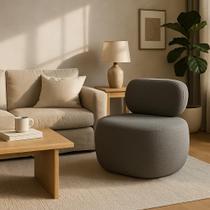 Poltrona Estofada Bouclê Confortável Cinza Design Moderno Poltrona Estofada Bouclê Confortável Cinza Design Moderno