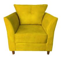 Poltrona Estofada c/ almofada Isis Recepção Consultório Suede Amarelo - Dl Decor
