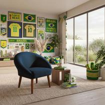 Poltrona Estofada Clean para Recepção Escritório Assento Confortável Estrutura Reforçada Pés em Madeira Natural