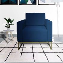 Poltrona Estofada Com Base de Ferro Para Salão de Beleza Leticia Pé Ferro Suede Azul Marinho - LM DECOR