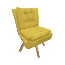 Poltrona Estofada Com Base Giratória de Madeira Quarto Closet Karen Suede Amarelo DL Decor