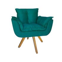 Poltrona Estofada Com Base Giratória De Madeira Sala Comercial Opala Suede Azul Turquesa - LM DECOR