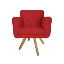 Poltrona Estofada Com Base Giratória De Madeira Salão Isabella Suede Vermelho - LM DECOR