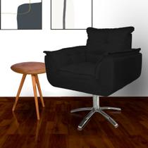 Poltrona Estofada Com Base Giratória de Metal Opala Suede Preto - LM DECOR