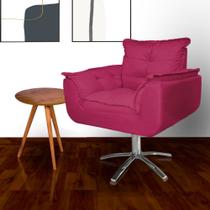 Poltrona Estofada Com Base Giratória de Metal Opala Suede Rosa Pink - DL Decor