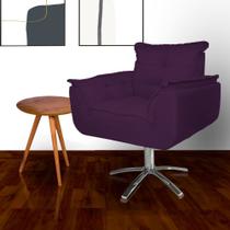 Poltrona Estofada Com Base Giratória de Metal Opala Suede Roxo - DL Decor