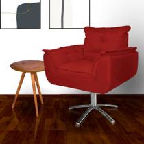 Poltrona Estofada Com Base Giratória de Metal Opala Suede Vermelho - DL Decor