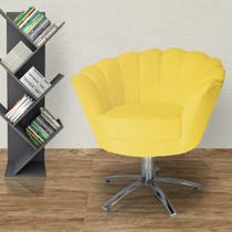 Poltrona Estofada Com Base Giratória de Metal Pétala Suede Amarelo - LM DECOR Poltrona Estofada Com Base Giratória de Metal Pétala Suede Amarelo - LM DECOR