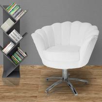 Poltrona Estofada Com Base Giratória de Metal Pétala Suede Branco - LM DECOR