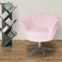 Poltrona Estofada Com Base Giratória de Metal Pétala Suede Rosa Bebe - LM DECOR