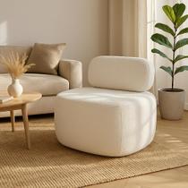 Poltrona Estofada Confortável Off White Design Minimalista
