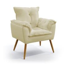 Poltrona Estofada Decorativa Opala com Pés Palito N-030 Veludo Bege Aradecor