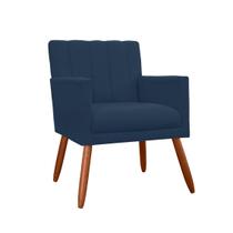 Poltrona Estofada Decorativa Pés Palito Para Escritório Cecília Suede Azul Marinho - DL DECOR