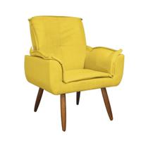 Poltrona Estofada Decorativa Pés Palito Para Recepção Emília Plus Suede Amarelo - DL Decor