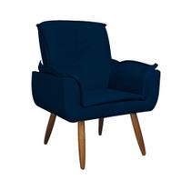 Poltrona Estofada Decorativa Pés Palito Para Recepção Emília Plus Suede Azul Marinho - DL Decor