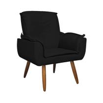 Poltrona Estofada Decorativa Pés Palito Para Recepção Emília Plus Suede Preto - DL Decor