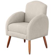 Poltrona Estofada Dubai Creme para Sala com Pés Palito em Madeira