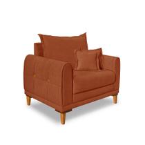 Poltrona Estofada em Bouclé Terracota com Pés de Madeira - Logan Lucadi Home Poltrona Estofada em Bouclé Terracota com Pés de Madeira - Logan Lucadi Home