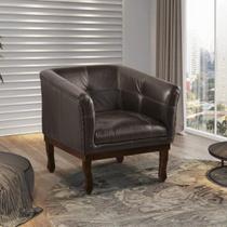 Poltrona Estofada Madeira Maciça Noah Couro Legítimo Scala Decor