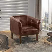 Poltrona Estofada Madeira Maciça Noah Couro Legítimo