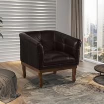 Poltrona Estofada Madeira Maciça Noah Couro Legítimo