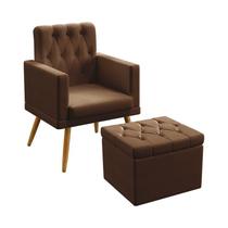Poltrona Estofada Nina Com Rodapé E Capitonê Com Puff Quasar Couro Marrom Aradecor