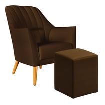 Poltrona Estofada Orion Bordada com Puff Izar Sued Marrom Aradecor Poltrona Estofada Orion Bordada com Puff Izar Sued Marrom Aradecor