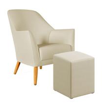 Poltrona Estofada Orion com Puff Izar Sued Bege Aradecor