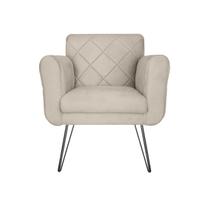 Poltrona Estofada Para Hall de Entrada Com Pés de Ferro Isabella Suede Bege - LM DECOR