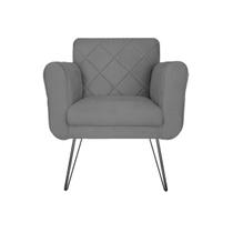 Poltrona Estofada Para Hall de Entrada Com Pés de Ferro Isabella Suede Cinza - LM DECOR