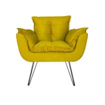 Poltrona Estofada Para Hall de Entrada Com Pés de Ferro Opala Suede Amarelo - LM DECOR