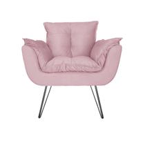 Poltrona Estofada Para Hall de Entrada Com Pés de Ferro Opala Suede Rosa Bebe - LM DECOR