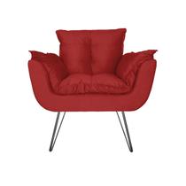 Poltrona Estofada Para Hall de Entrada Com Pés de Ferro Opala Suede Vermelho - LM DECOR