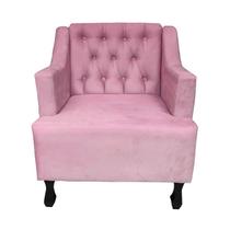 Poltrona Estofada Para Recepção Consultório Genesis Suede Rosa Bebe LM DECOR