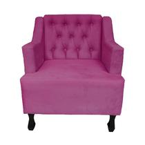 Poltrona Estofada Para Recepção Consultório Heloisa Suede Rosa Pink DL Decor