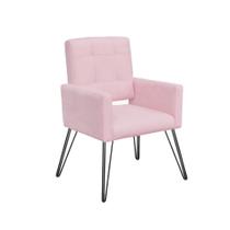 Poltrona Estofada Para Sala de Estar Pés de Ferro Camila Corano Rosa Bebe - LM DECOR