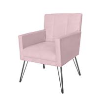 Poltrona Estofada Para Sala de Estar Pés de Ferro Onix Corano Rosa Bebe - LM DECOR