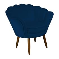 Poltrona Estofada Para Sala de Estar Pés Palito Pétala Suede Azul Marinho - INCASA DECOR