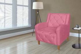 Poltrona Estofada Para Sala de Visitas Munique Suede Rosa Barbie - LM DECOR