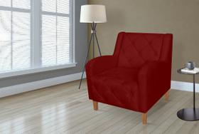 Poltrona Estofada Para Sala de Visitas Munique Suede Vermelho Bordô - LM DECOR
