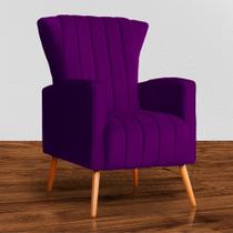 Poltrona Estofada Pés Palito Sala de Estar Melinda Veludo Roxo - LM DECOR Poltrona Estofada Pés Palito Sala de Estar Melinda Veludo Roxo - LM DECOR