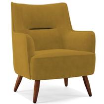 Poltrona Fixa Pés De Madeira Veludo Mostarda C-260