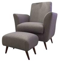 Poltrona Fixa Tauri Pés Palito com Puff Azul Mahler Estofados