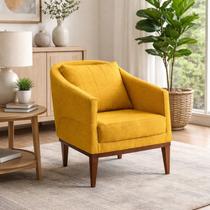 Poltrona Fixa Tecido Linho Pés Imbuia Agatha Amarelo Poltrona Fixa Tecido Linho Pés Imbuia Agatha Amarelo