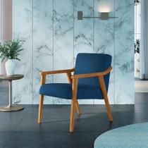 Poltrona Flavia Poliéster Azul Marinho e Nogueira