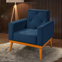 Poltrona Florença Base em Madeira Maciça Veludo Azul Poltrona Florença Base em Madeira Maciça Veludo Azul