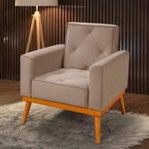 Poltrona Florença Base em Madeira Maciça Veludo Castor Poltrona Florença Base em Madeira Maciça Veludo Castor