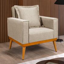 Poltrona Florença Decorativa Base Madeira Maciça Design Moderno Conforto Sala de Estar - Bege Linho
