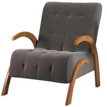 Poltrona Flower em Veludo com Pés em Mdf Viero Cor Cinza